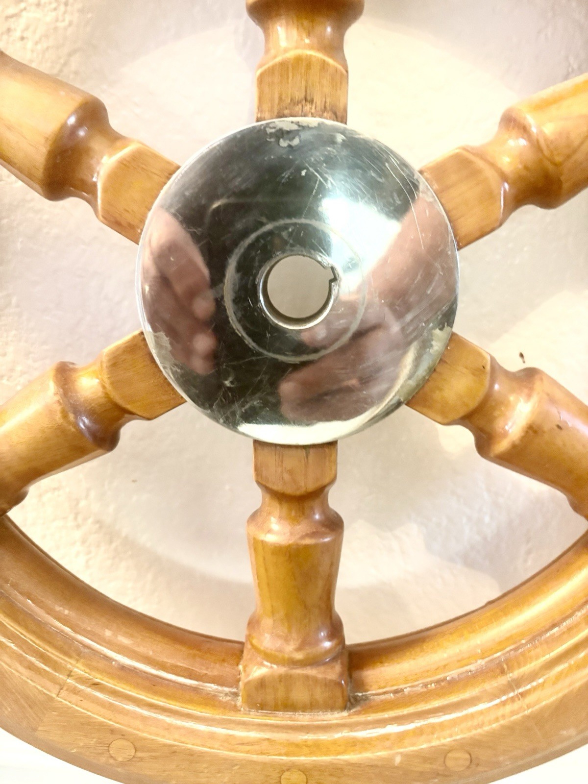 Wood & Stainless Steel 28 Inch Yacht Steering Wheel 6 Spoke 1 Inch Shaft Nice