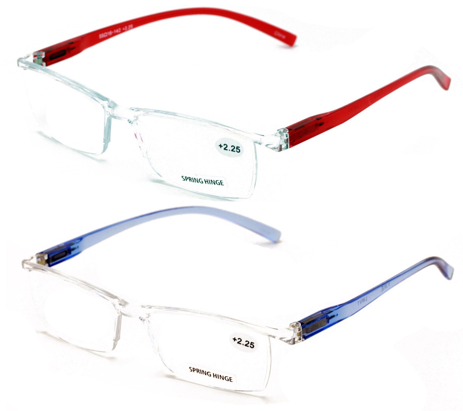 2 Pairs Lightweight Transparent Frame Clear Rectangular Readers Reading Glasses