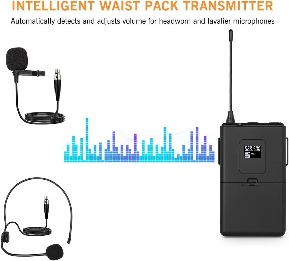 Hiberr YU-E40B Wireless Microphone System, 4 Channels Adjustable UHF Wireless