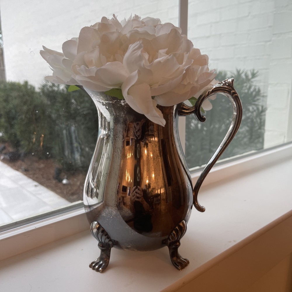 Vintage Leonard Silverplate Pitcher with Claw Feet | Scroll Handle | Barware