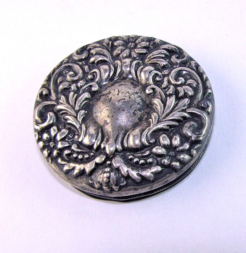 Antique Sterling Silver Repousse Jar Container Lid
