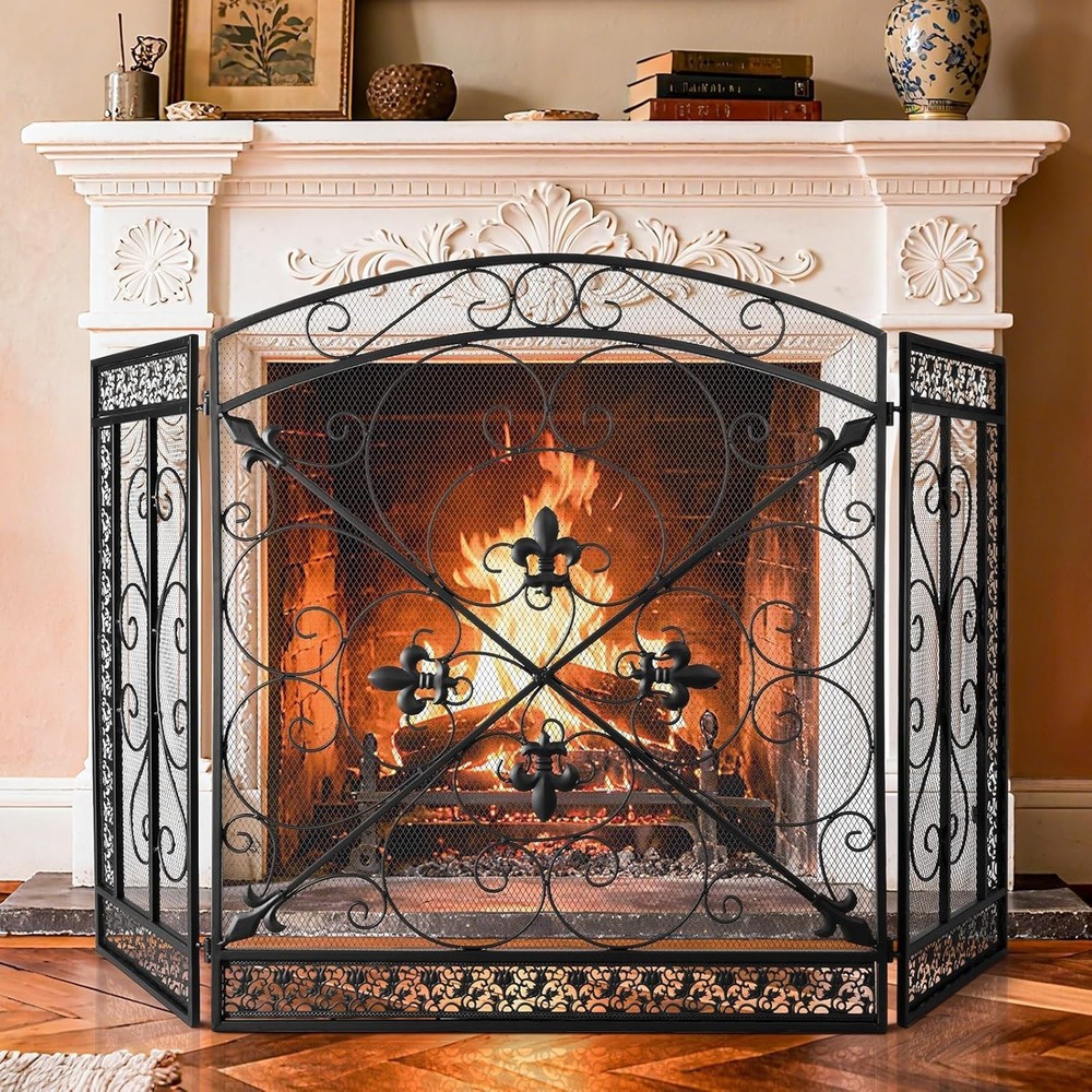 Fireplace Screen 3 Panel Cover Stand Alone Unit for Flexible Placement and Use