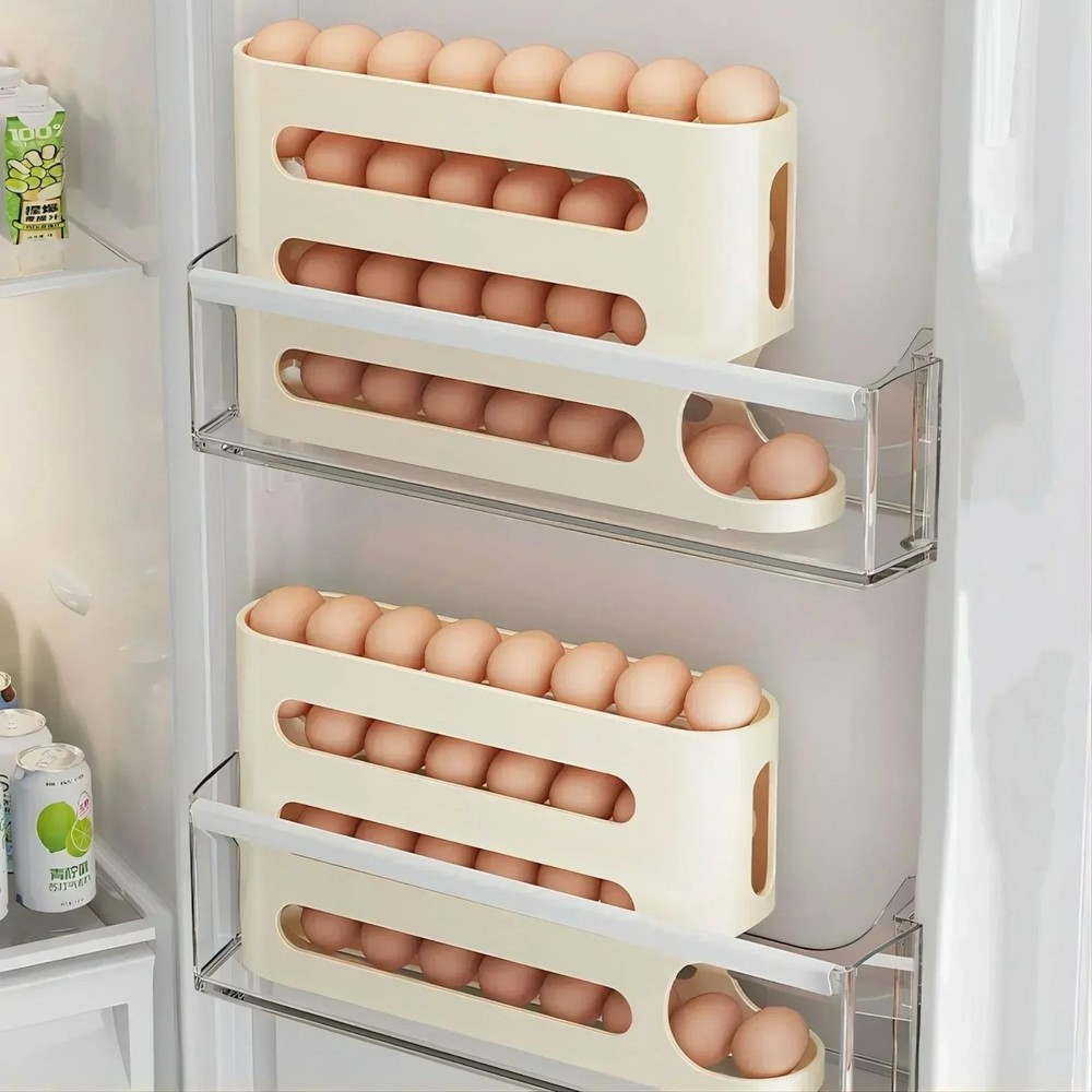 4-layer Slide Egg Storage Box Ladder Style Egg Box Storage Refrigerator Side Doo