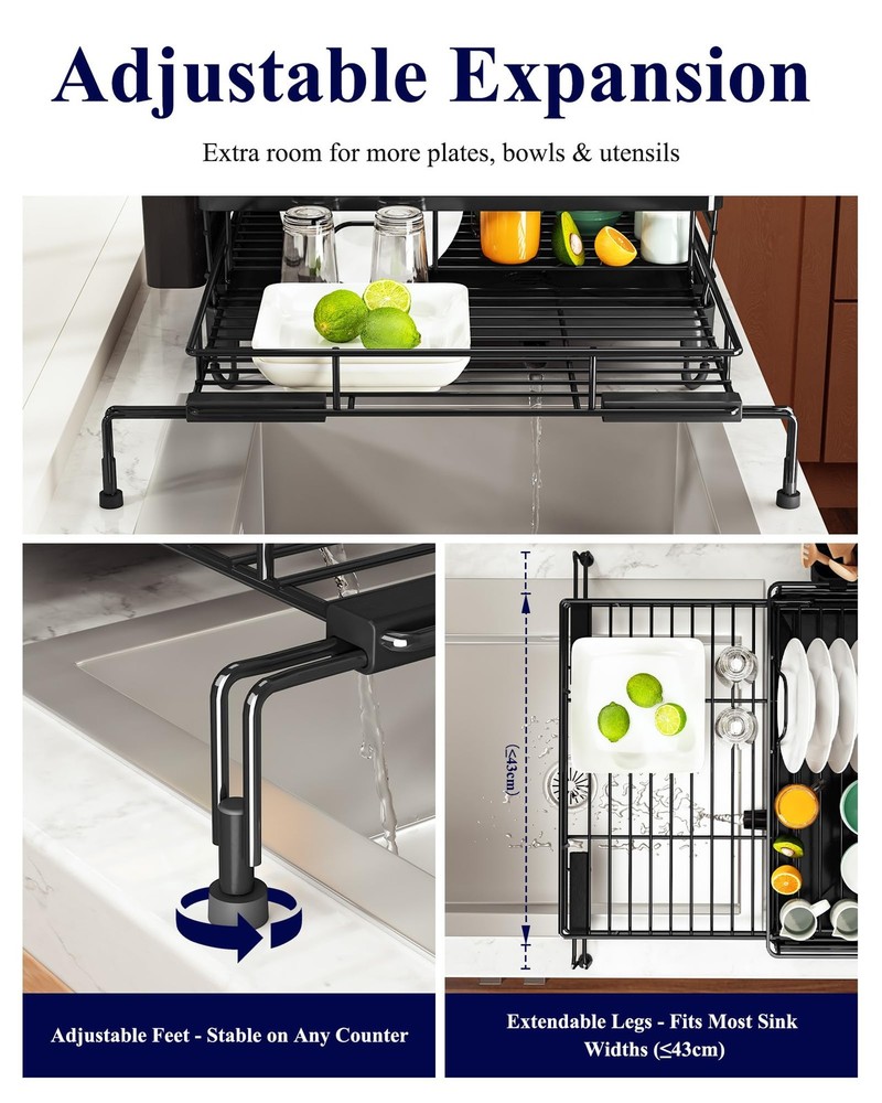 Extendable Dish Drying Rack - Rust-Resistant Dish Racks for Kitchen Counter w...