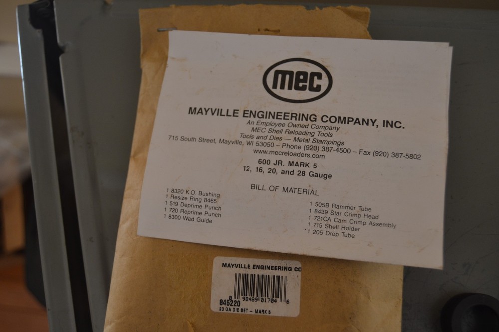 COMPLETE MEC JR. SHOTSHELL LOADER 20 GAUGE RELOADING CONVERSION KIT P/N 845220