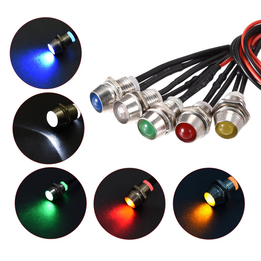 AC/DC 24V 8mm Panel Mount Indicator LED Light Five Color Waterproof ,1Set