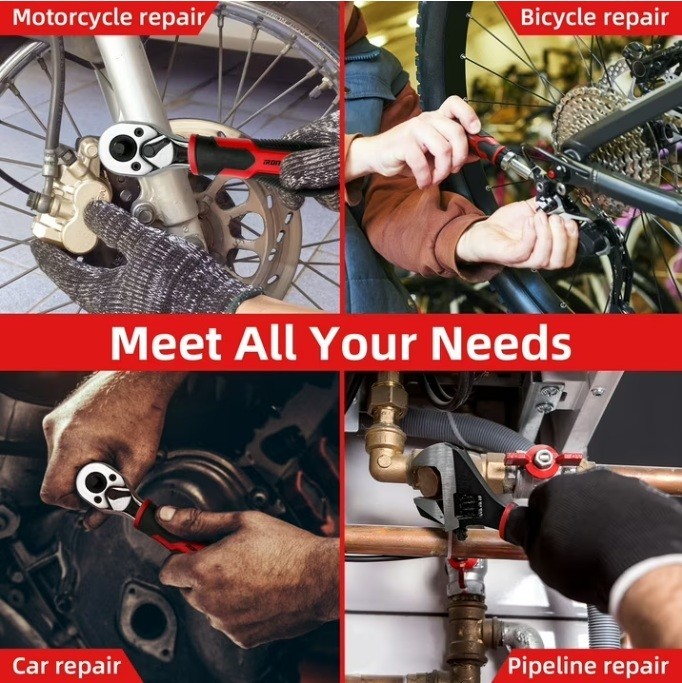 IRONCUBE 53-Piece Compact Socket Tool Set with Ratcheting Screwdriver & Adjustab