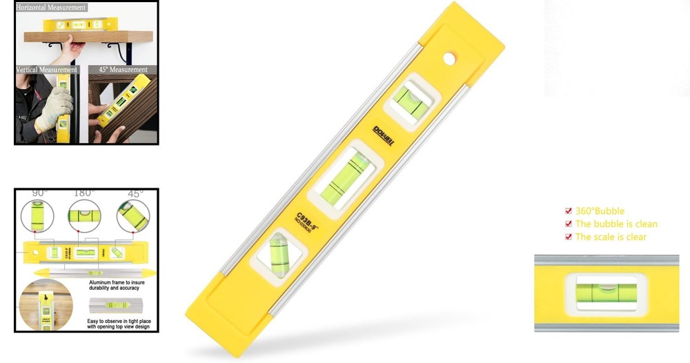 Compact 9-Inch Magnetic Level with Multi-Angle Bubbles for Accurate Alignments