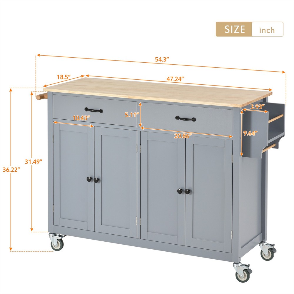 Rolling Kitchen Island Cart with Solid Wood Top & Locking Wheels w/ Drawers