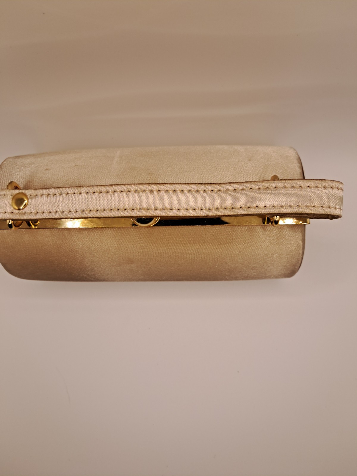 Vintage Satin Evening Clutch Bag Champagne Gold Frame Bridal Jessica McClintock