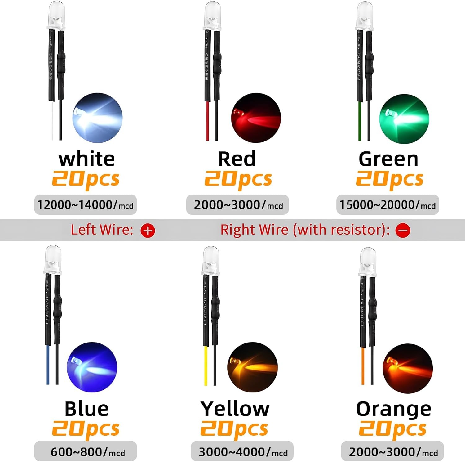 120pcs 12v Led Diode Lights 5mm,Pre Wired Led Light Emitting Diodes Kit White...