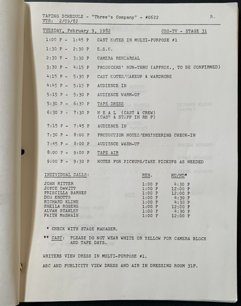 Sitcom Three's Company Final Draft Script 1982 Episode Paradise Lost Comedy