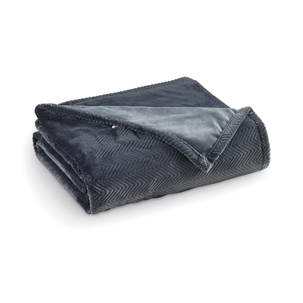 Brookstone Full/Queen Heated Micro Herringbone Blanket Gray