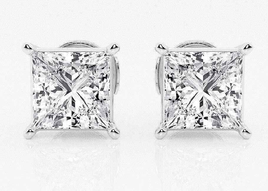 3 Ct Princess Cut FL/D GRA Real Moissanite Stud Earrings 14K White Gold 6.5 Gift