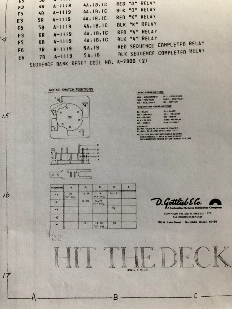 Gottlieb Hit The Deck Pinball Machine Schematic