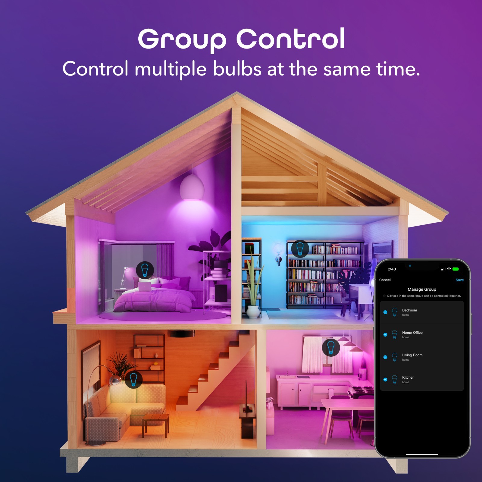 Geeni A19 Smart LED Bulbs 4-Pack | Alexa Google, Color + White Wi-Fi