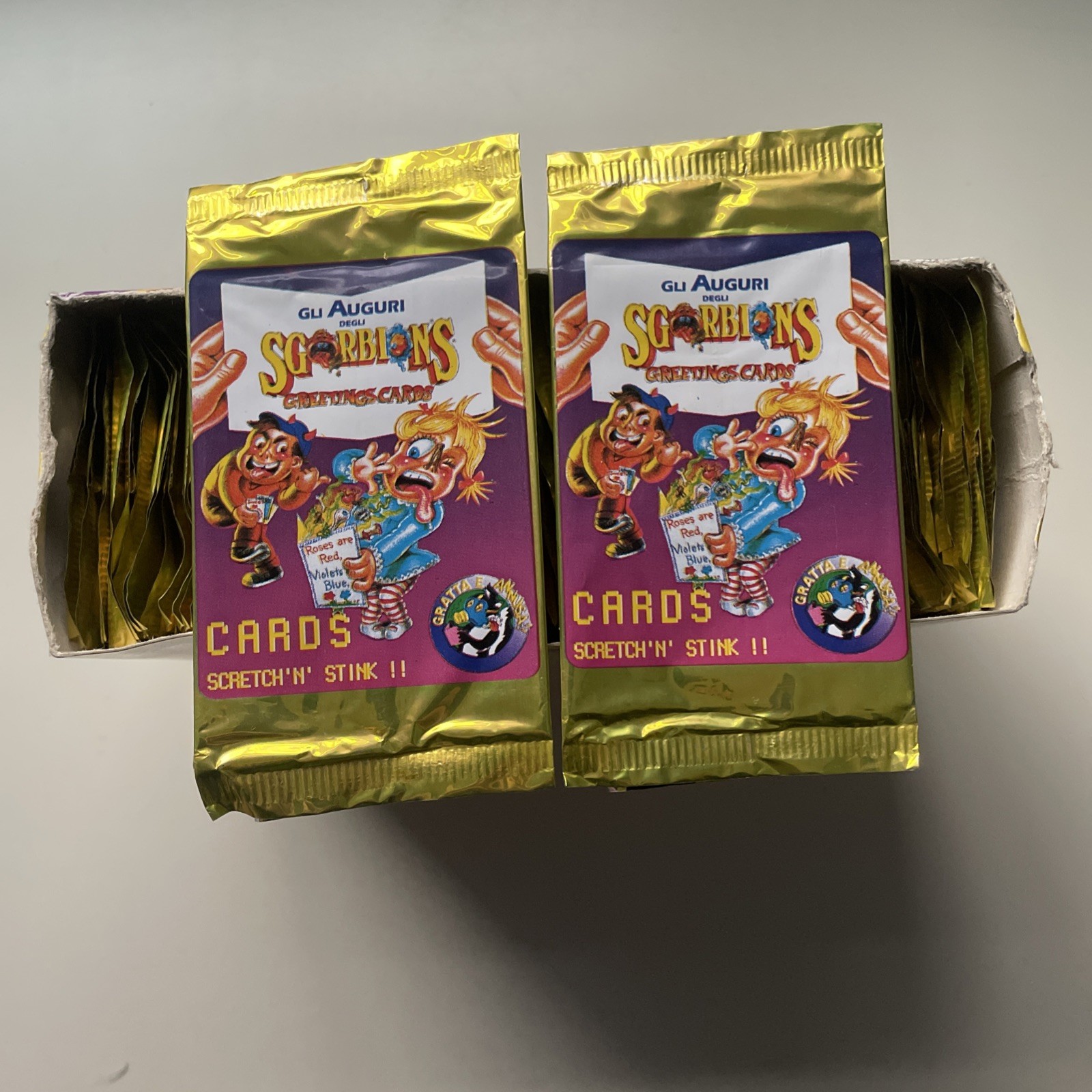Sgorbions Italian Garbage Pail Kids Scratch N Stink packs lot of 2 greeting card