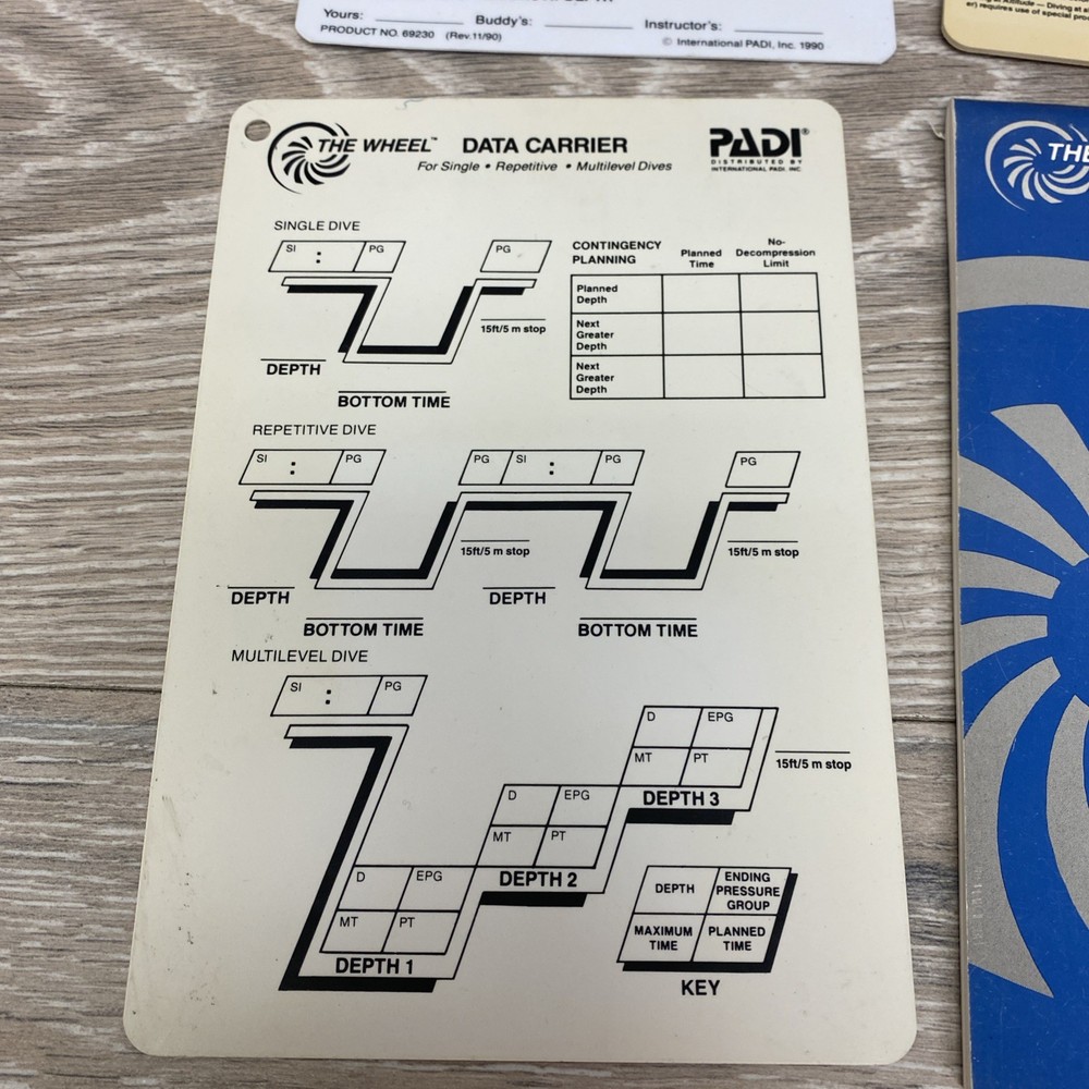Padi the Wheel Instructions Study Guide Recreational Dive Planner