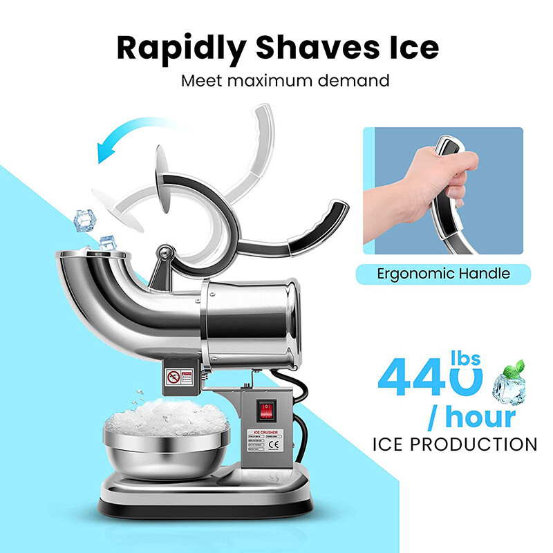 250W Electric Ice Shaver Crusher Snow Cone Maker Machine 440Lbs Stainless Steel