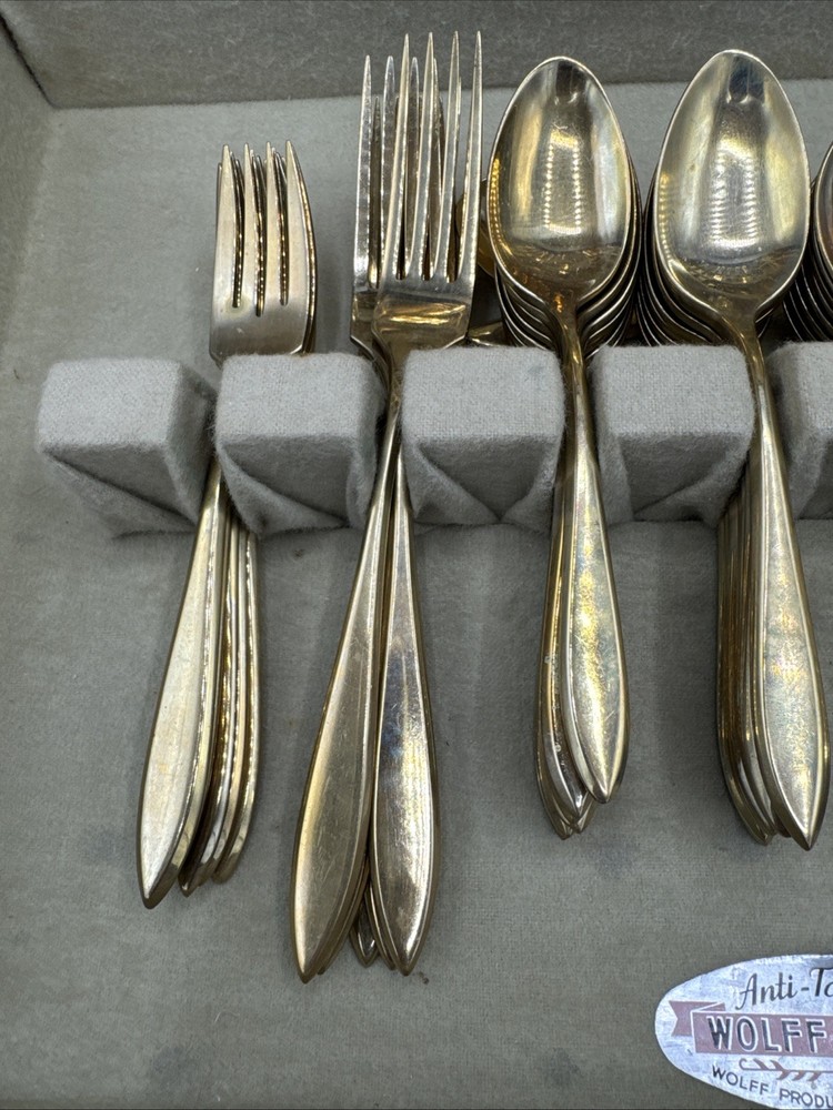 DIRILYTE DIRIGOLD Gold Tone Silverware Flatware 55 pc Box MCM Mid Century
