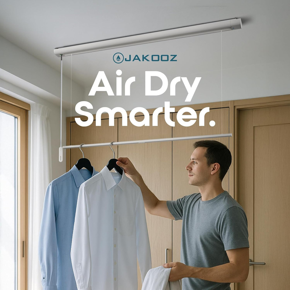 Space-Saving Retractable Ceiling Clothes Drying Rack - 52.4" Pull-Down Hanger