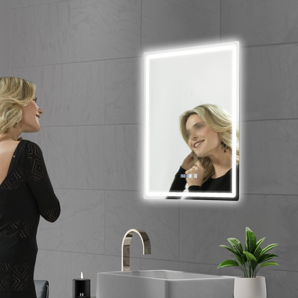 LED-Bathroom-Mirror Rectangular Dimmable Anti-Fog Mirror w/ Light Wall Mounted