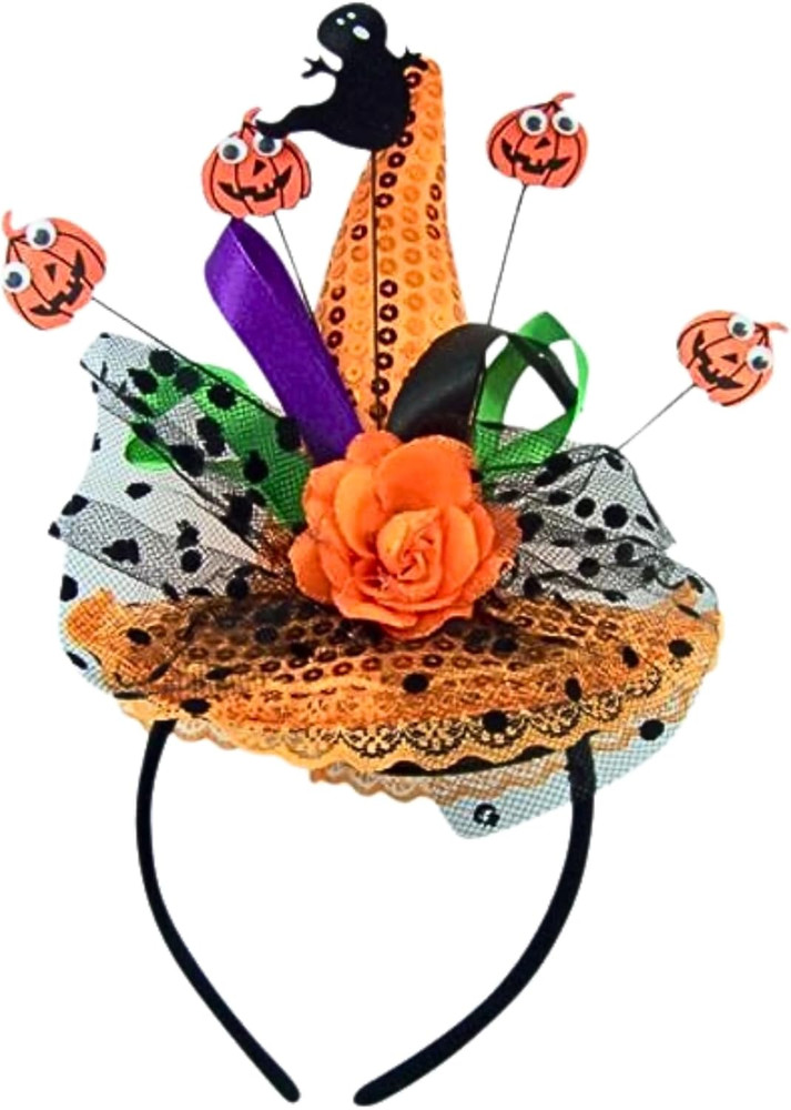Ghost and Pumpkin Sequins Witch Hat Halloween Headband
