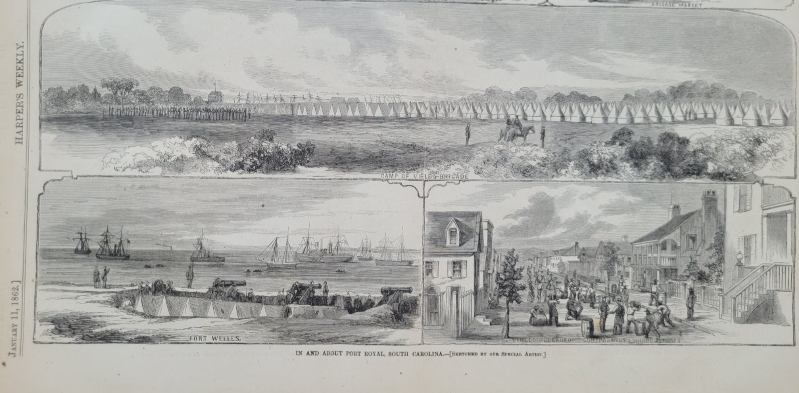 Port Royal South Carolina vintage print 1862 Mary Curtis, Fort Welles etc.