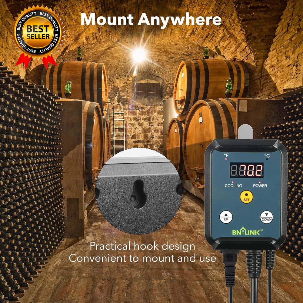 Digital Cooling Thermostat Controller Temperature Controlled Outlet for Attic