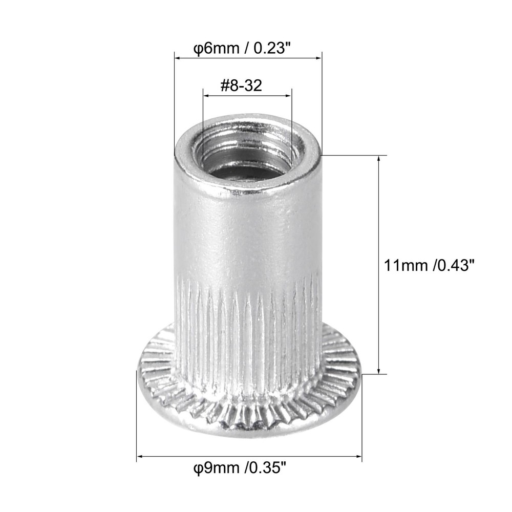#8-32 Rivet Nuts Aluminium Alloy Knurled Flat Head Threaded Insert Nut 25pcs