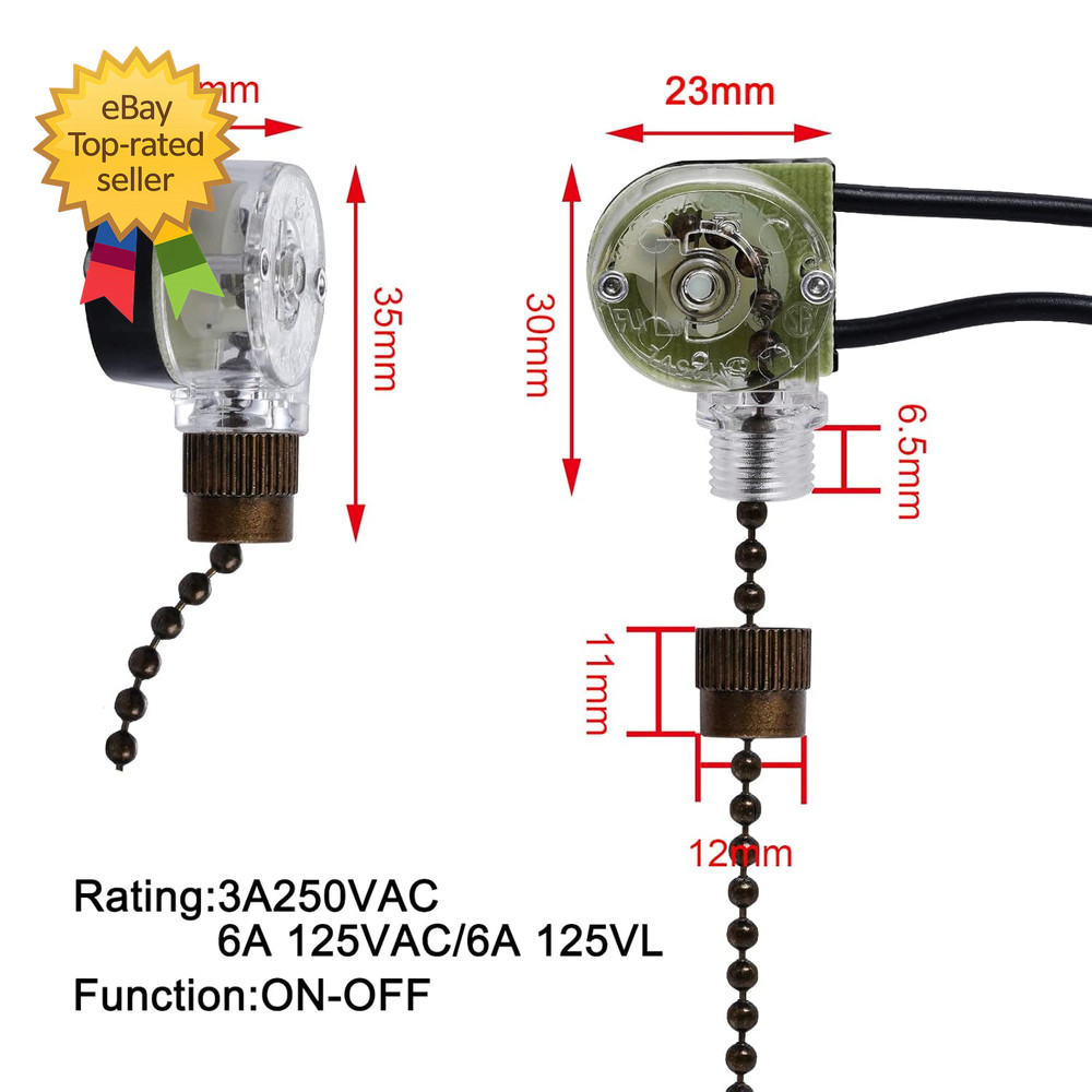 3 Pack Ceiling Fan Pull Chain Switch Zing Ear ZE 109 Two Wire Light Switch