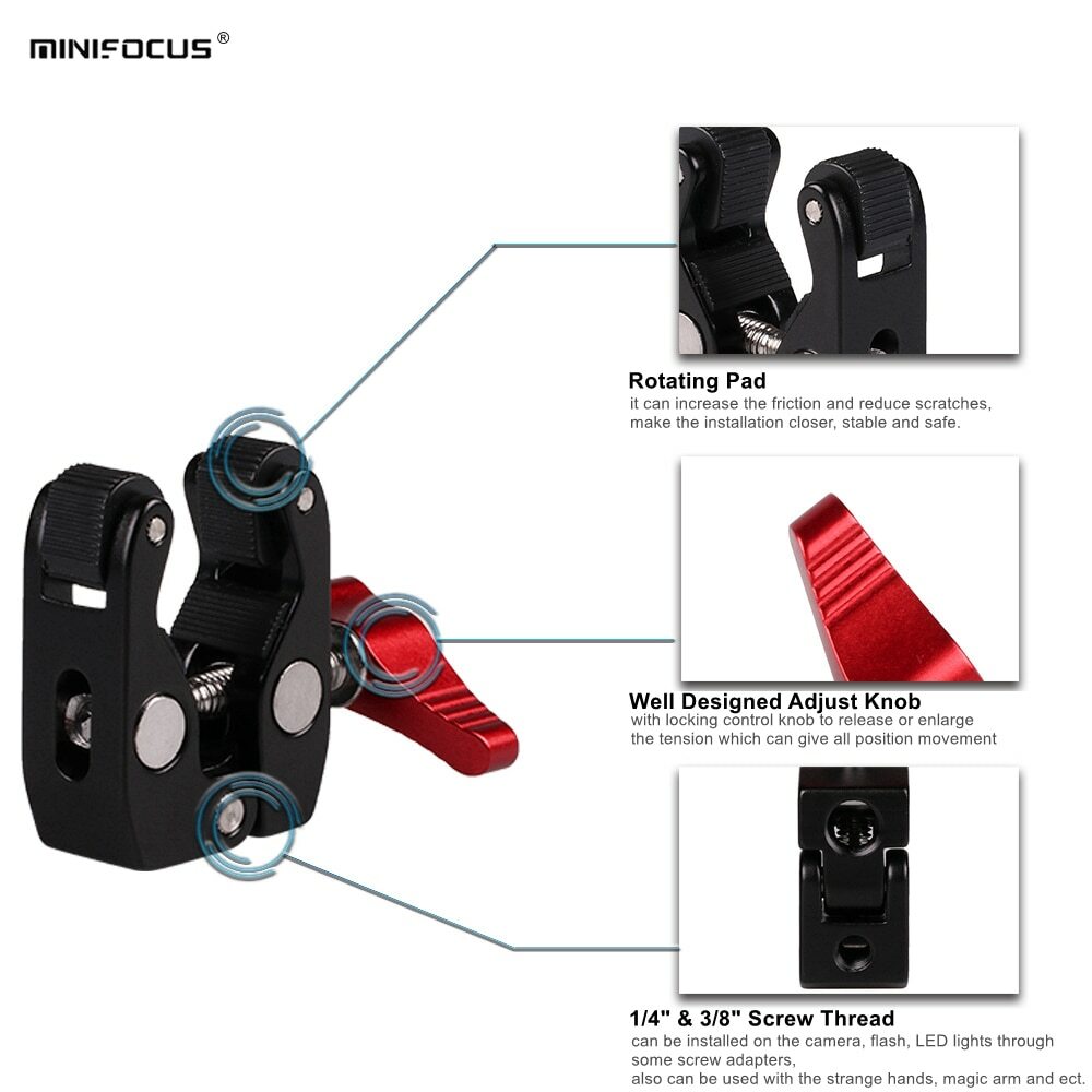 Multi-function Ball Head Clamp Ball Mount 1/4"-20 Thread Clamp + Magic Arm Kit