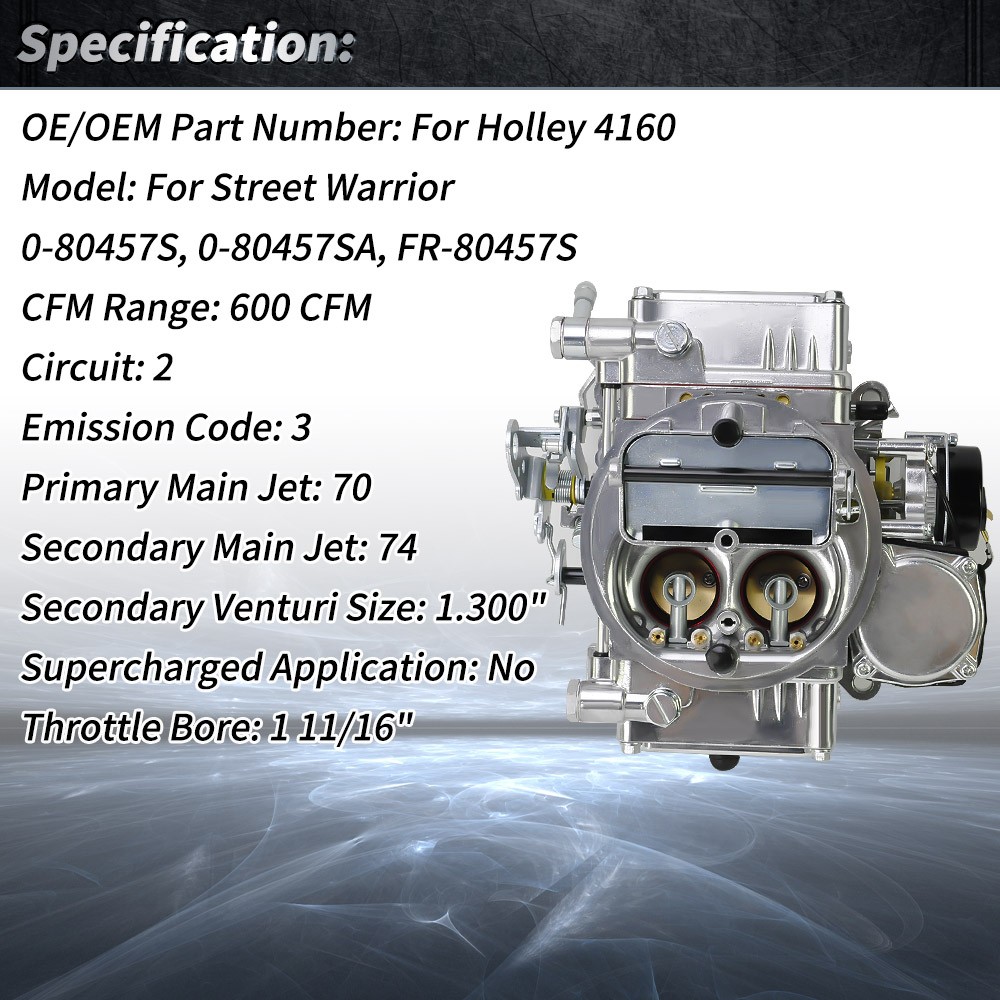 0-80457S For Holley 4160 Performance 600 CFM 4 Barrel Carburetor Street Warrior