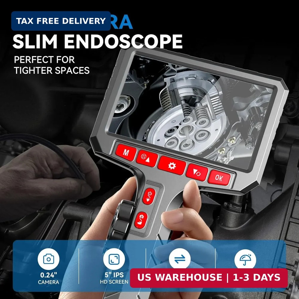 Articulating Borescope Camera with Screen, 2-Way Flexible Inspection Camera with