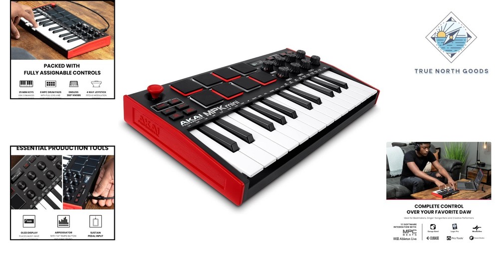 Portable MPK Mini MK3 - USB MIDI Controller with Velocity-Sensitive Keys & Pads