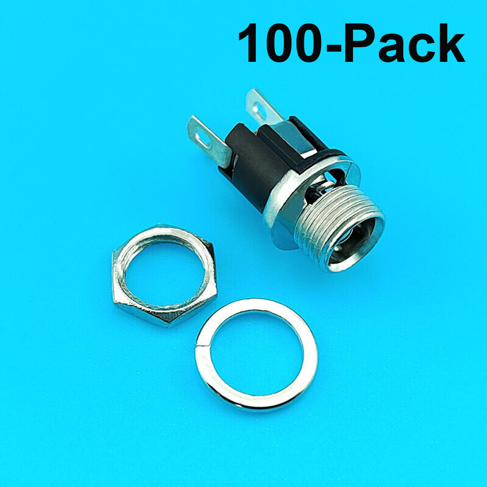 100pcs DC Power Socket With Nut Supply Jack Socket Panel Mount Connector 3-Pin