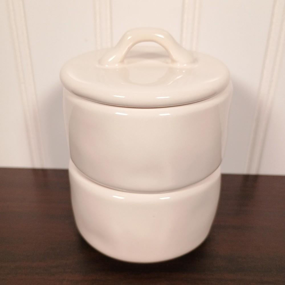 Rae Dunn Artisan Collection Stackable Salt & Pepper Cellar Shaker Set Cream