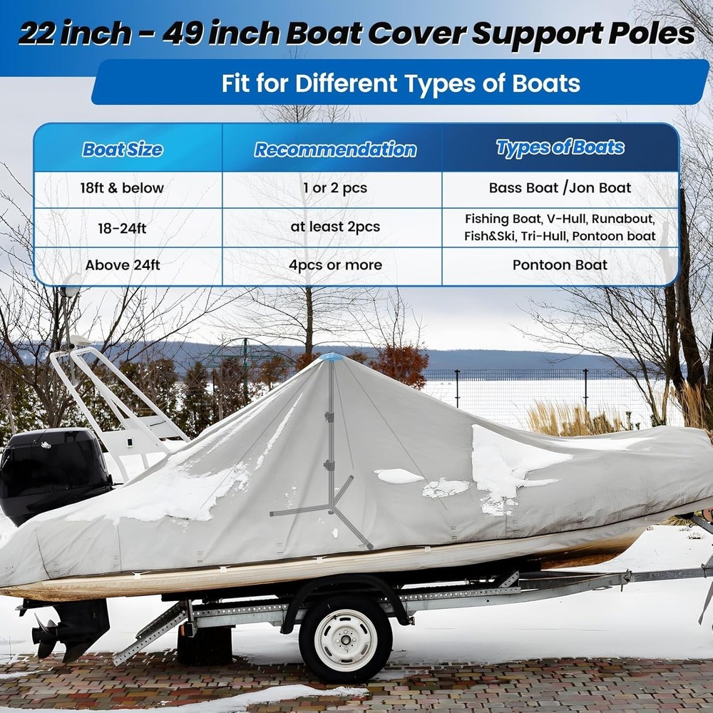 Windproof Boat Cover Support Pole System 2 Pcs with Adjustable Heights