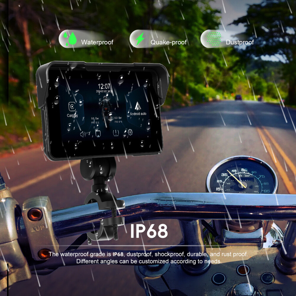 5" Waterproof Motorcycle Navigator Portable Wireless CarPlay Android Auto Screen