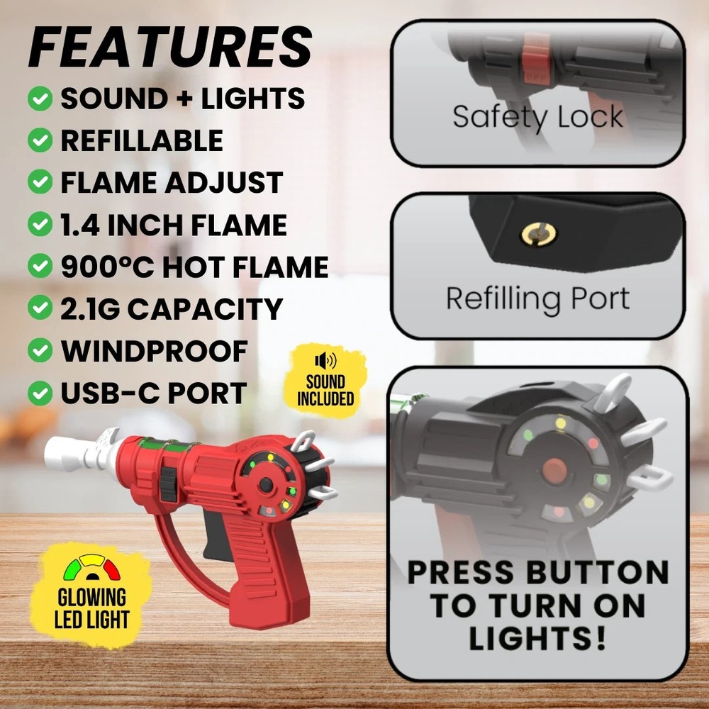 Ray Gun Torch Lighter Mini Retro Refillable Butane Windproof Jet Flame Adjustabl