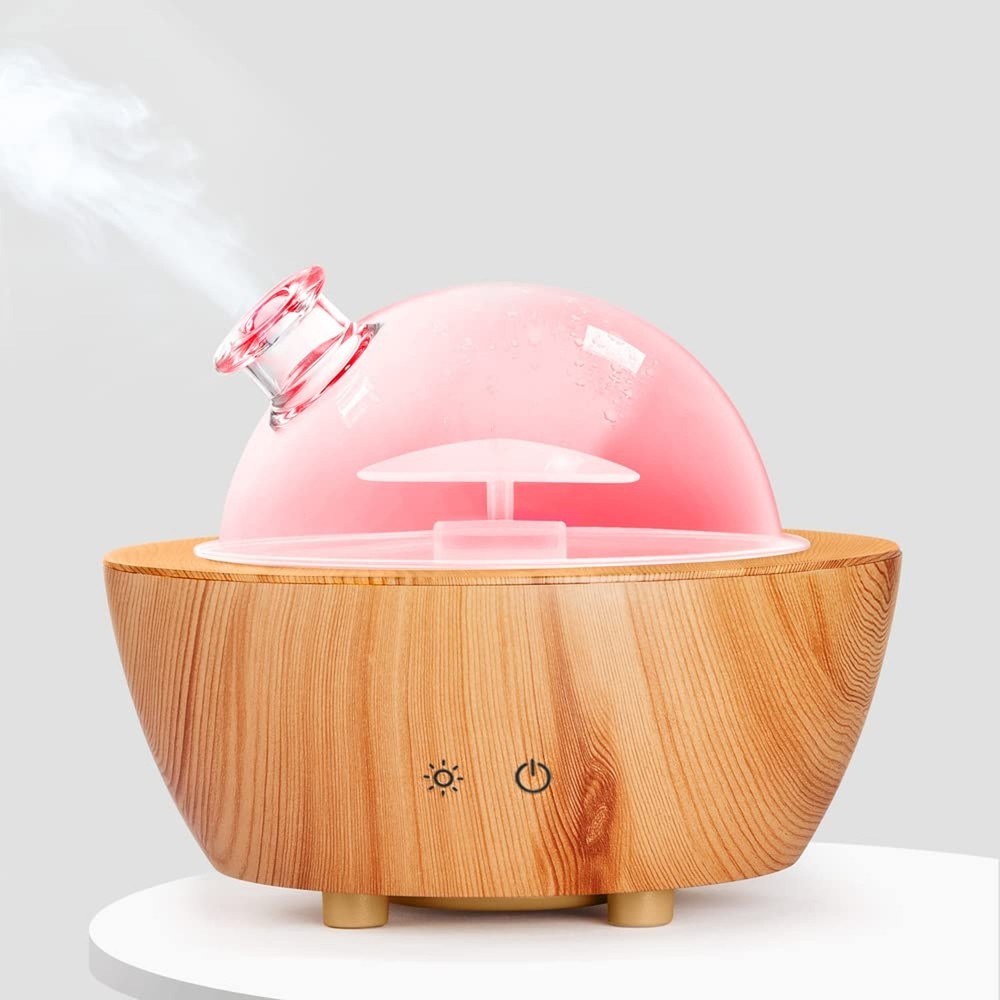 Glass Essential Oil Diffuser Wood Grain Base, 280ml Aromatherapy Diffusers Co...