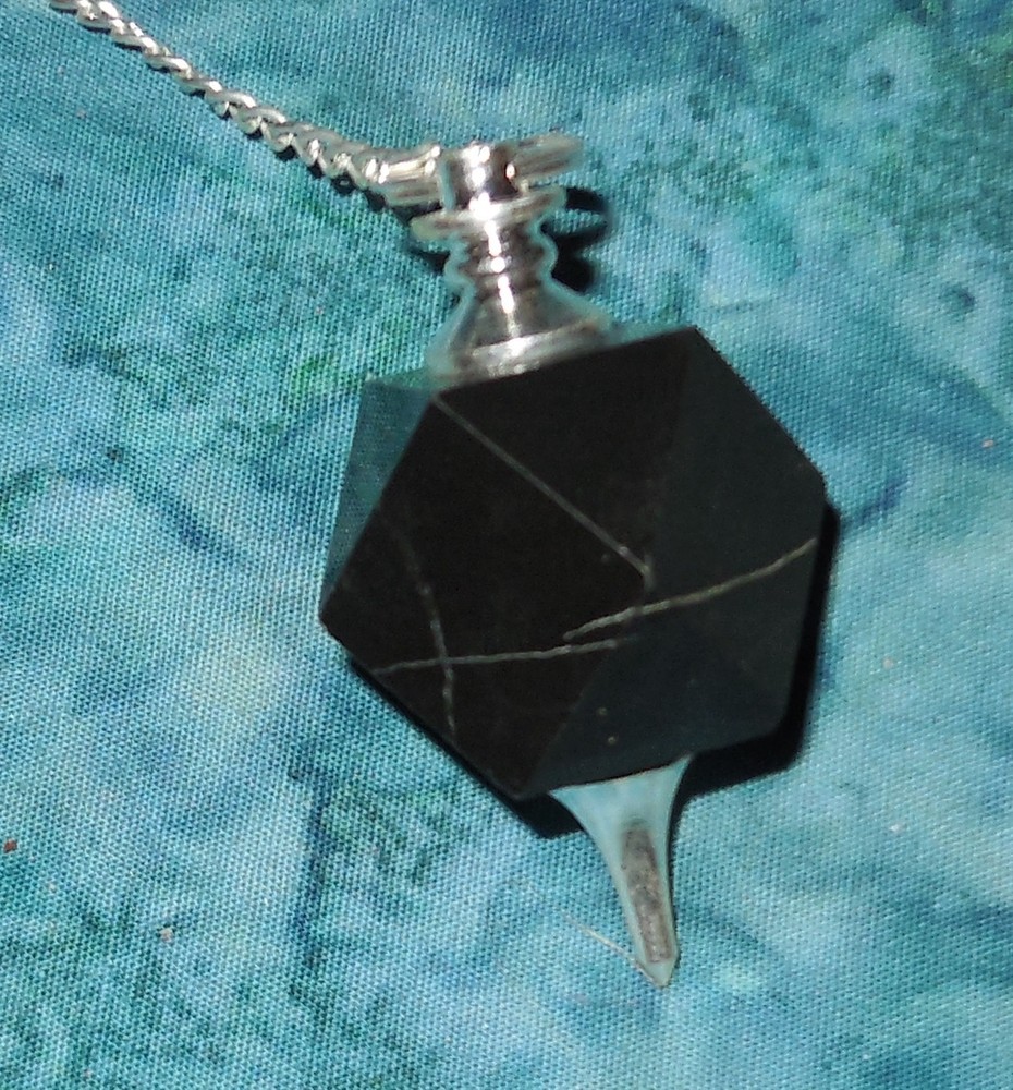 Black Agate Silver engraved Pentacle Pendulum Sardonyx Handle Bag NEW Divination