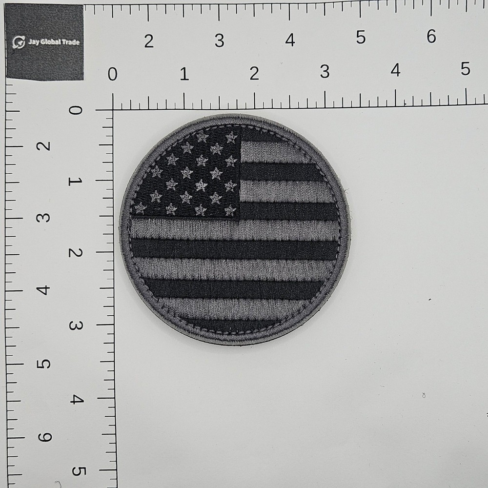 Tactical American Flag Patch Round Subdued Grey Black Hook and Loop 3 Inch