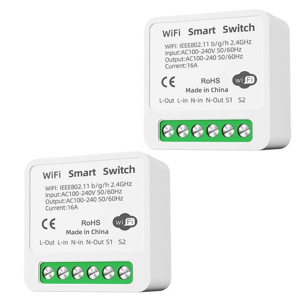 2-Pack 16A Mini Smart WiFi Switch – Alexa & Google Compatible, Timer, LAN Contro