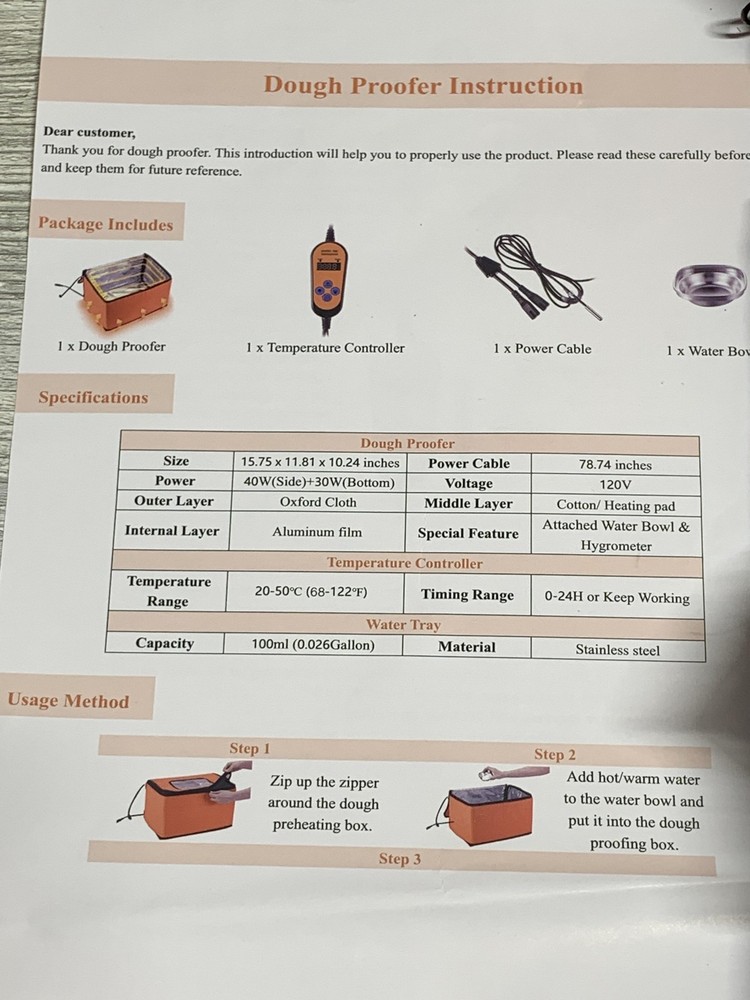 Aurelema Dough Proofer Proofing Box with Heater Temp Controller 120V Bread