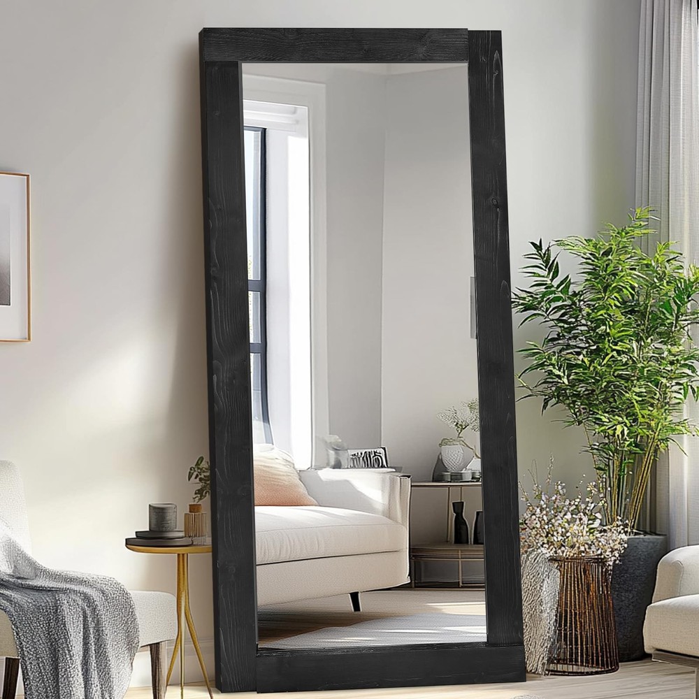 Full Length Mirror 71"x32" – Solid Wood Frame, HD Tempered Glass, Wall Mounte...