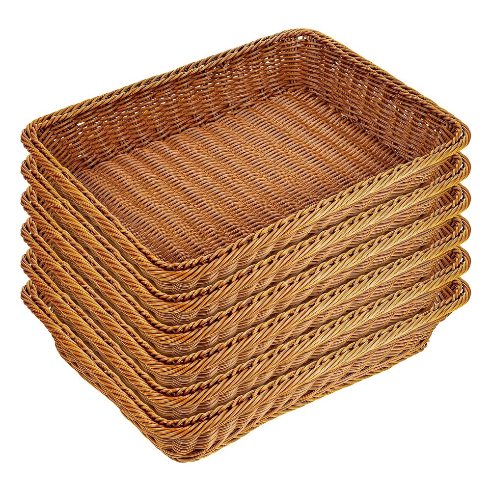 6 Pack Woven Serving Baskets 15.8 Inch Wicker Bread Baskets Rectangle Rattan ...