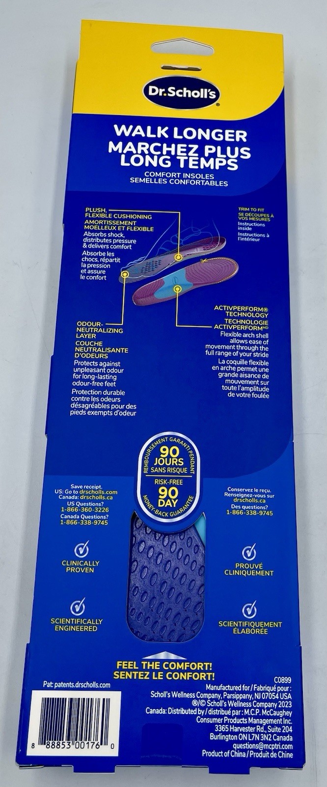 2 Pair -Dr.Scholl’s Walk Longer Plush Foam Insoles Men 8-14 Blue AP2 : 4 PCS