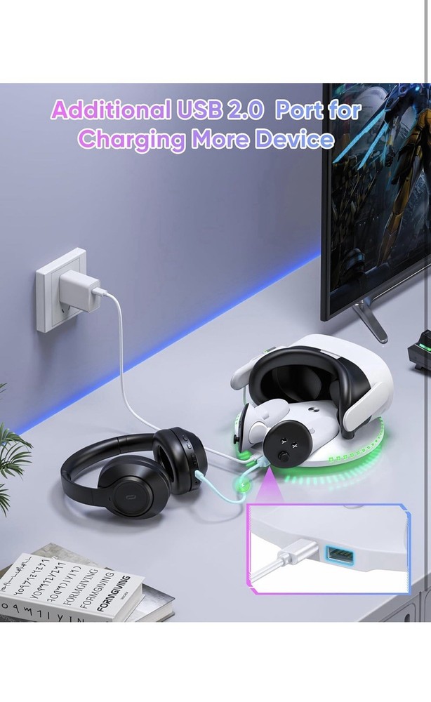 Charging Dock for Meta Quest 2 VR Headset & Controllers, Magnetic, USB-C, RGB