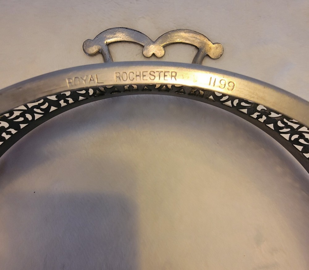 Vintage Royal Rochester Silverplate Serving Cradle w handles & Pyrex Mid-century